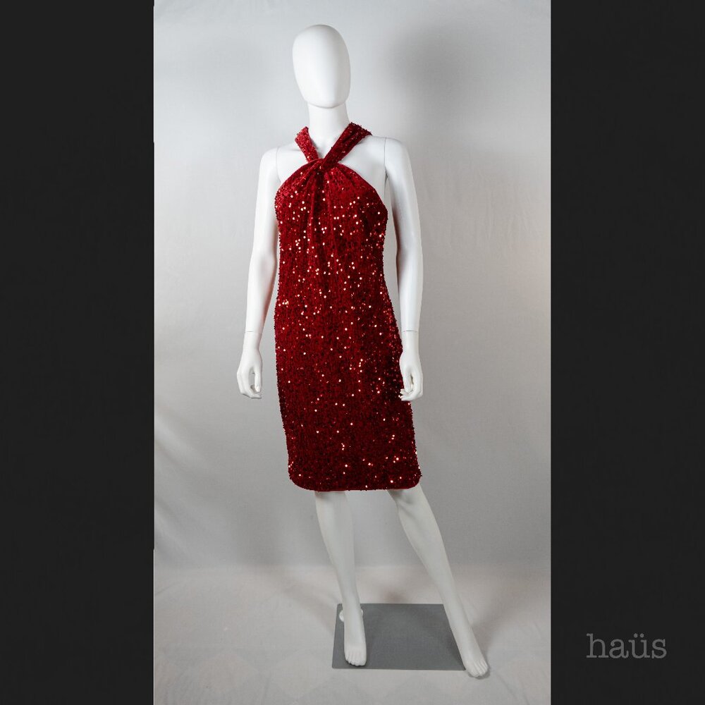 Grace Karin Red Sequin Halter Mini